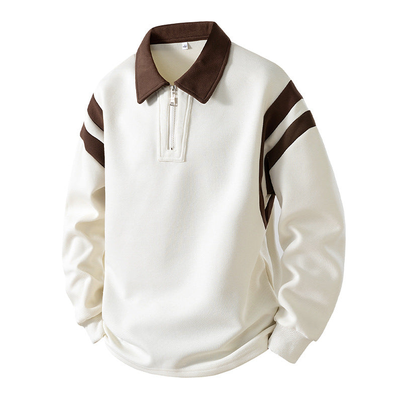 Herren Retro-Sportliches Rugby-Pulli mit halbhohem Reißverschluss und kontrastierendem Hemdkragen Drune