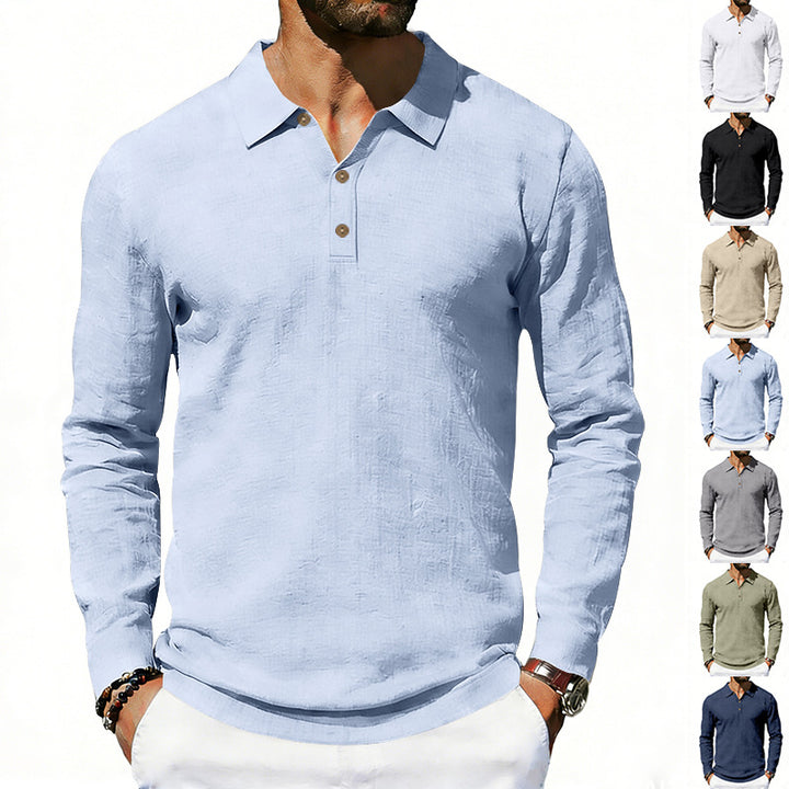 Herren nan Langarm-Poloshirt aus Baumwollgaze mit Hemdkragen, Dreiknopfleiste und entspannter Passform Drune