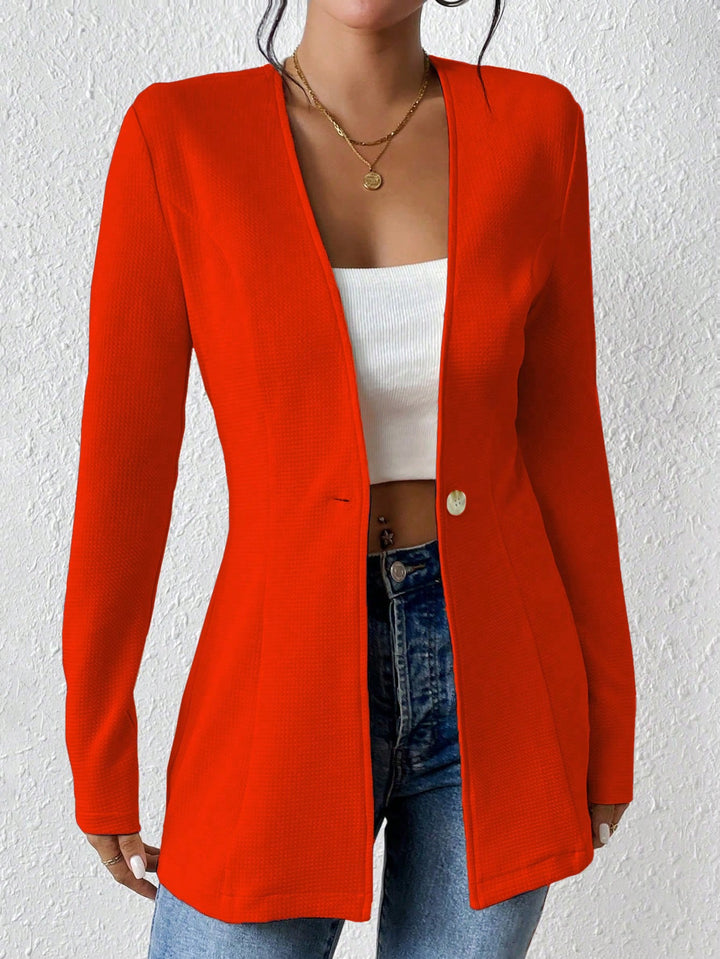 Damen Taillierter kragenloser Longblazer mit Ein-Knopf-Verschluss Drune