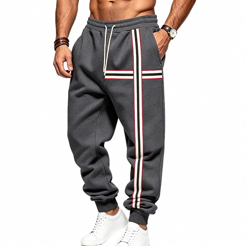 Herren Jogginghose mit seitlichem Kontraststreifen, Kordelzug und Rippbündchen Drune