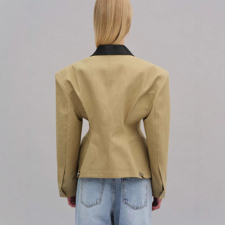 Damen modische Kurzjacke mit kontrastierendem Kragen Drune