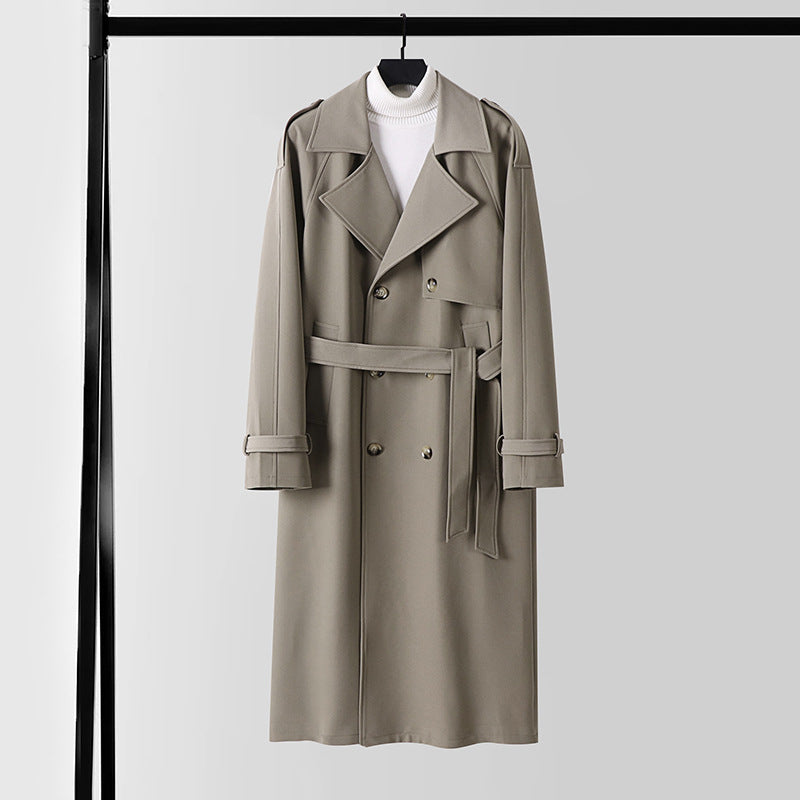 Damen Eleganter Maxi-Trenchcoat aus Wollmischung mit weitem Schalkragen und Bindegürtel Drune