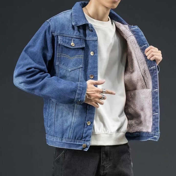 Herren Casual Denimjacke mit Fleece-Innenfutter Drune