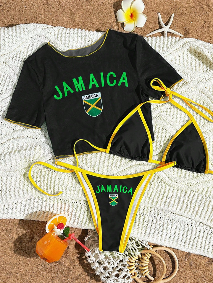 Damen Sportlicher Bikini mit transparentem Oberteil Drune
