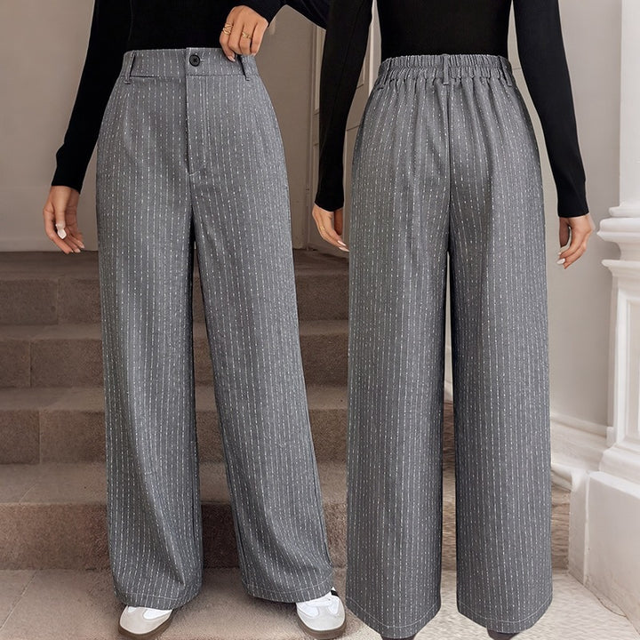 Damen Weite Nadelstreifen-Hose mit hoher Taille und weitem Bein Drune