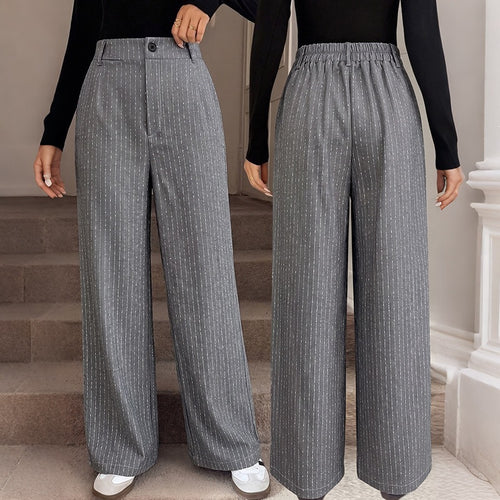 Damen Weite Nadelstreifen-Hose mit hoher Taille und weitem Bein Drune