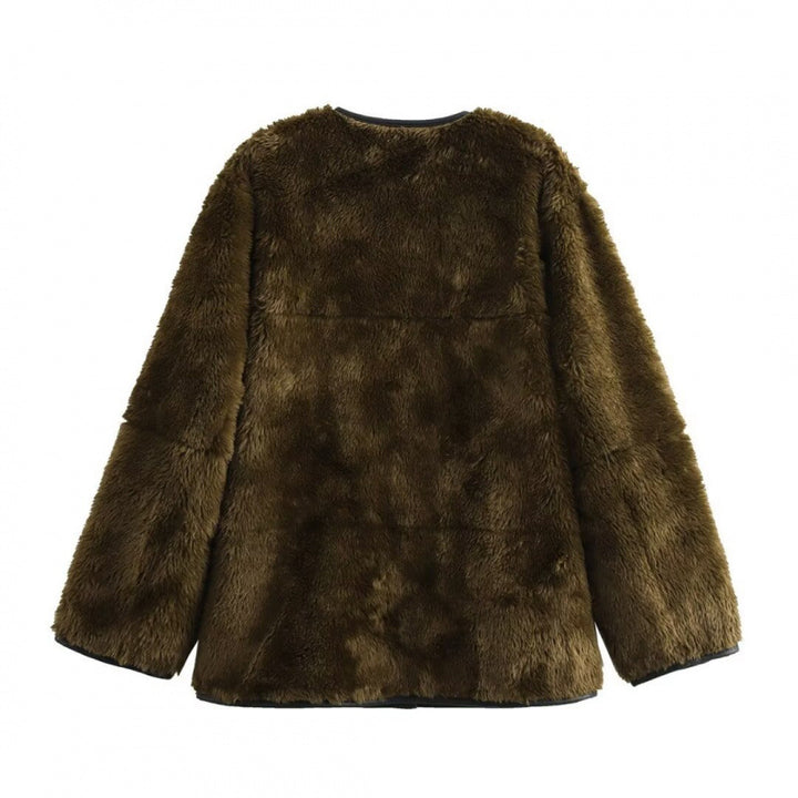 Damen Teddyjacke mit kontrastierenden Taschen und Knopfdetails Drune