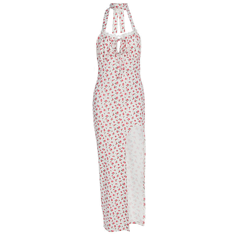 Damen Maxikleid mit floralem Muster, Neckholder und asymmetrischem Saum Drune