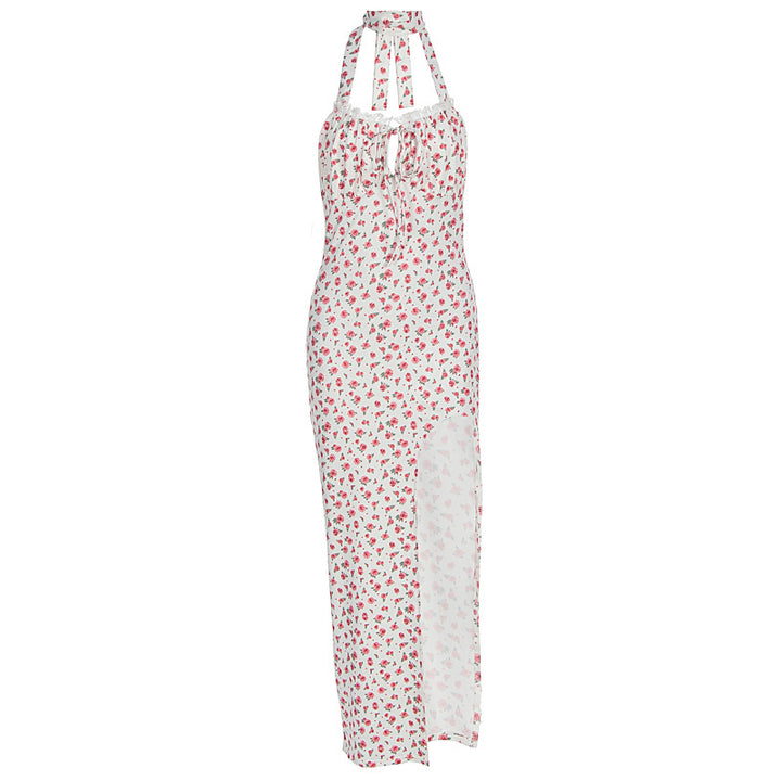 Damen Maxikleid mit floralem Muster, Neckholder und asymmetrischem Saum Drune