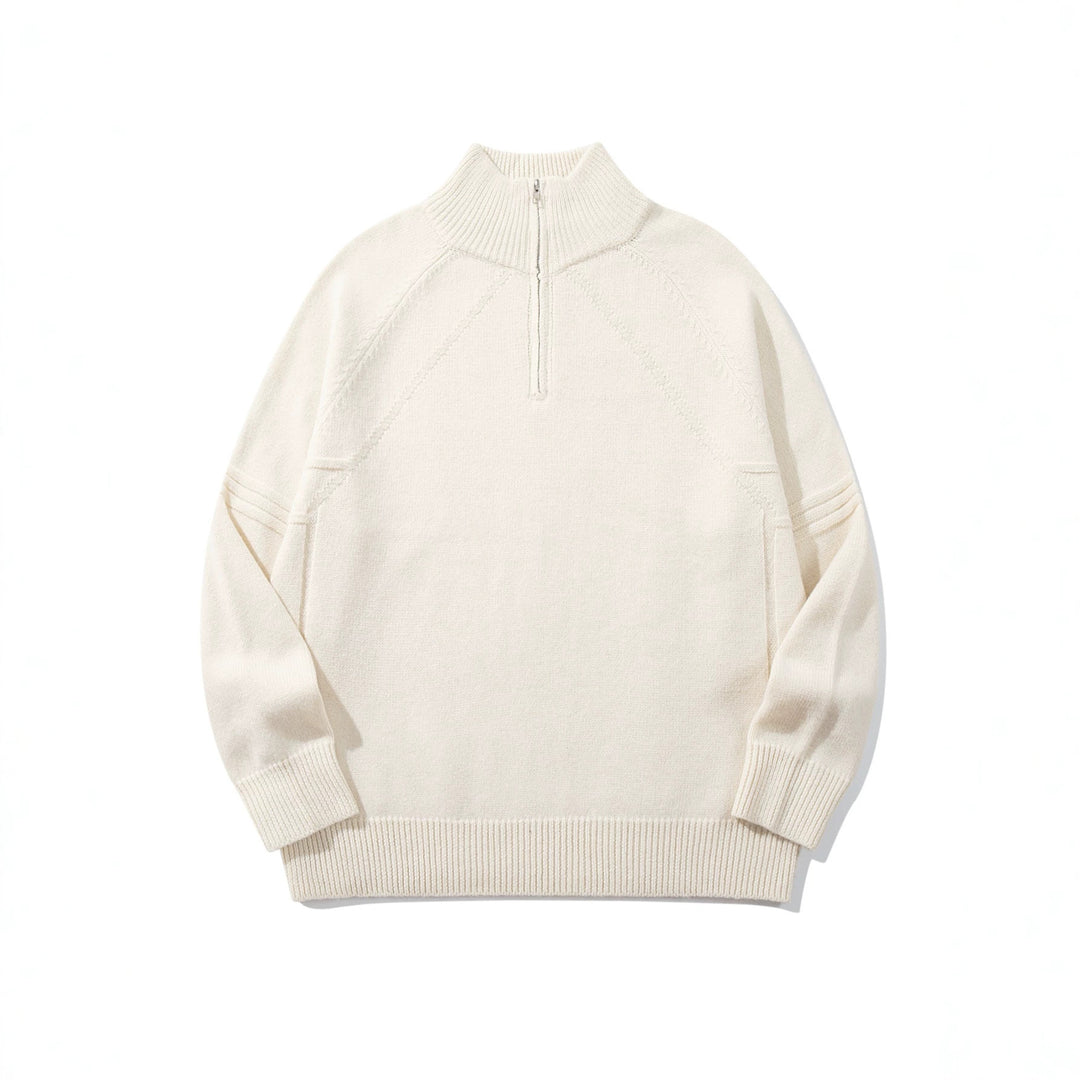 Unisex Halfzip-Strickpullover mit hohem Rippkragen und Raglanärmeln Drune