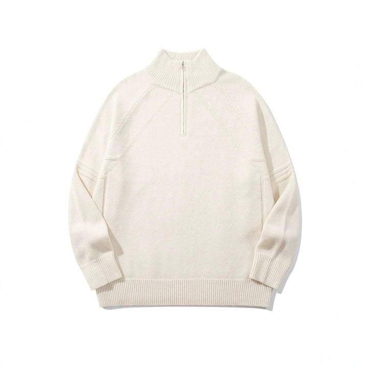 Unisex Halfzip-Strickpullover mit hohem Rippkragen und Raglanärmeln Drune