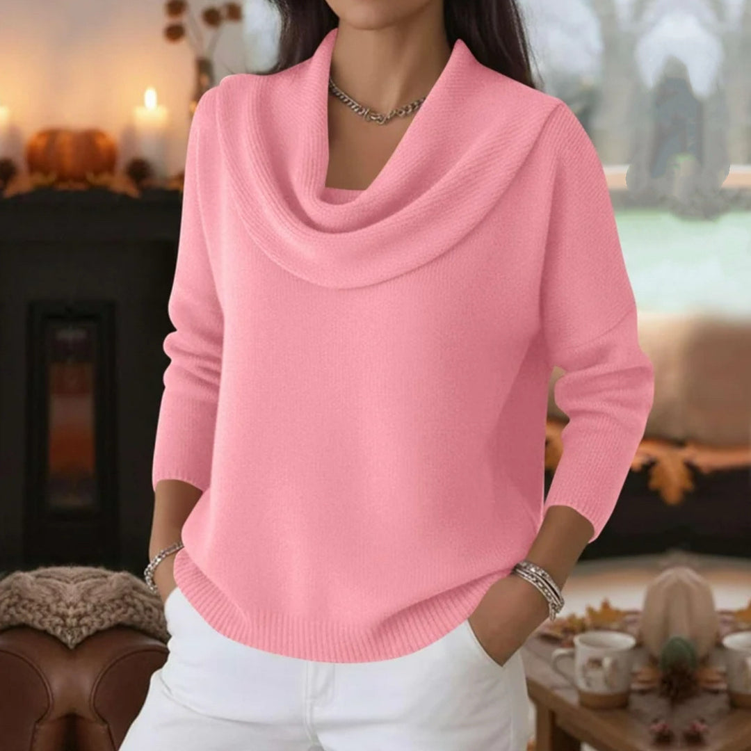 Damen Lässiger Schalkragen-Feinstrickpullover mit überschnittener Schulter und geripptem Saum Drune