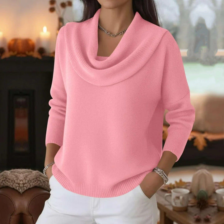 Damen Lässiger Schalkragen-Feinstrickpullover mit überschnittener Schulter und geripptem Saum Drune