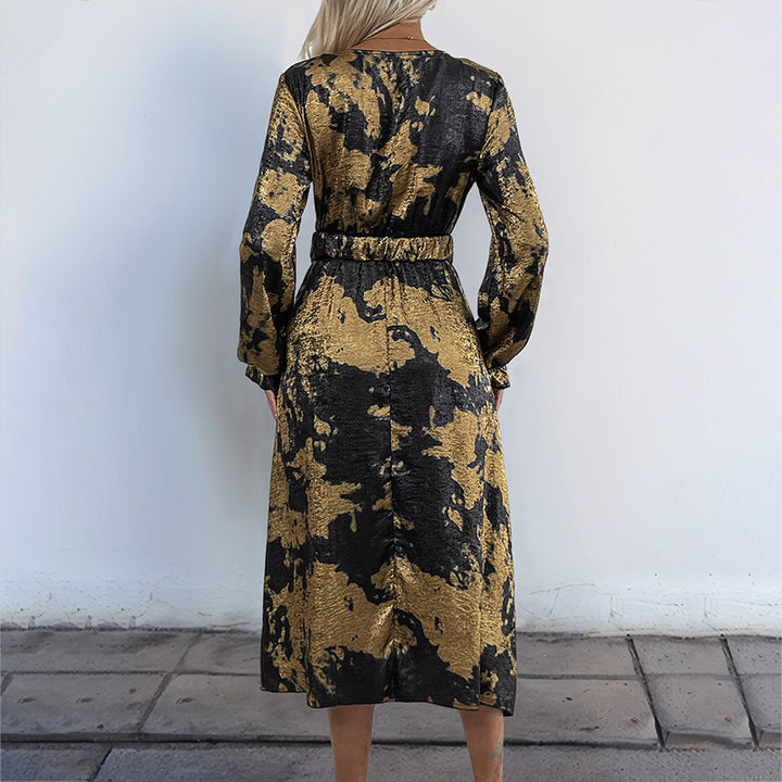 Damen Wickelkleid mit elegantem Muster und taillierbarem Gürtel Drune