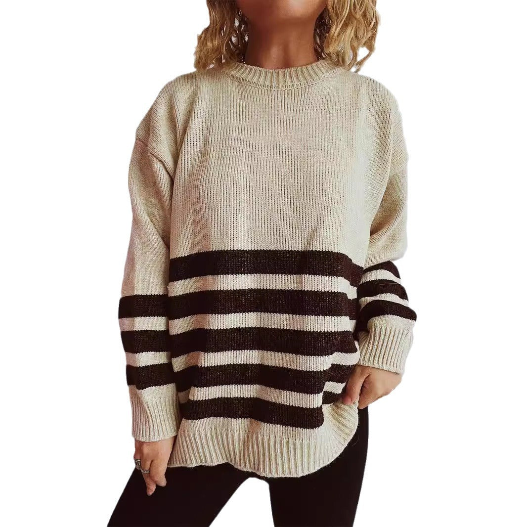 Damen lässiger Oversize-Pullover mit modernem Streifenmuster Drune