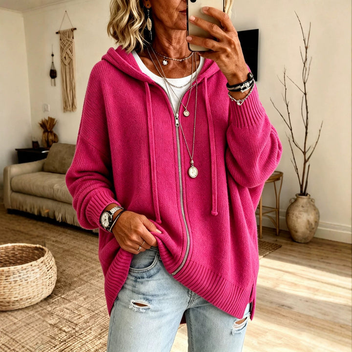 Damen Oversize Kapuzen-Zip-Cardigan aus weichem Feinstrick Drune