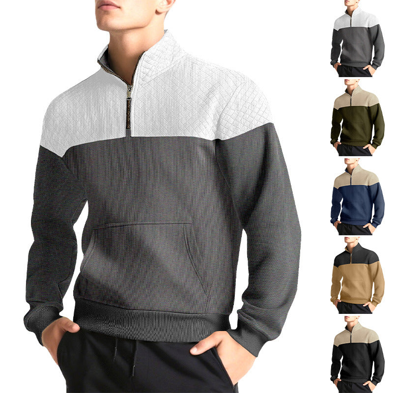 Herren nan Halbzip-Sweatshirt mit gesteppter Schulterpartie Kängurutasche und gerippten Bündchen Drune