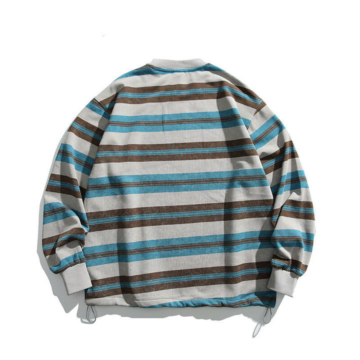Herren Oversized Gestreiftes Sweatshirt mit Kordelzugsaum und Rundhals Drune