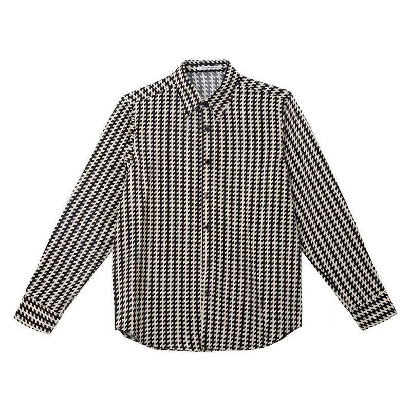 Herren Gemustertes Oversize-Hemd mit Hahnentritt-Motiv und klassischem Hemdkragen Drune