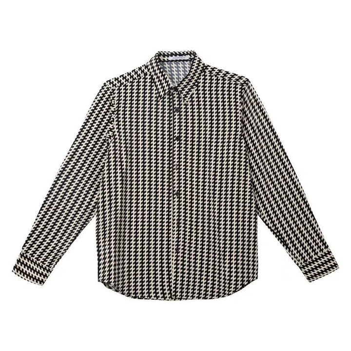 Herren Gemustertes Oversize-Hemd mit Hahnentritt-Motiv und klassischem Hemdkragen Drune