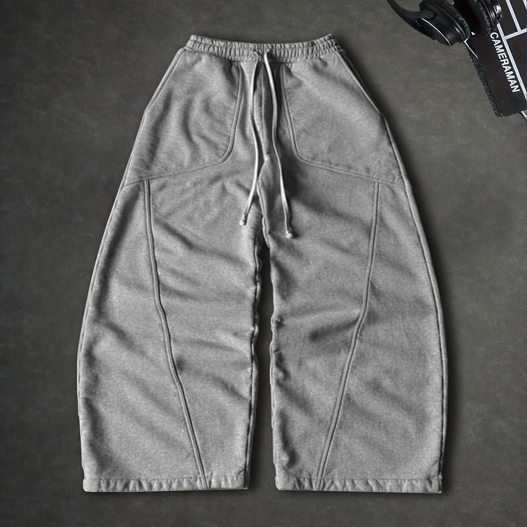 Damen Weite High‑Waist Baggy‑Jogginghose mit Tunnelzug, elastischem Bund und aufgesetzten Taschen Drune