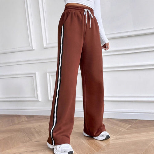 Damen lässige Jogginghose mit breitem Bein und kontrastierenden Streifen Drune