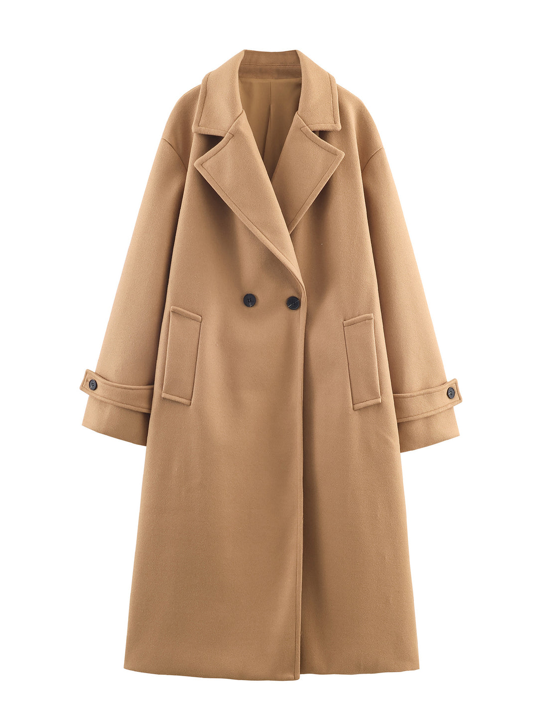 Damen Oversize Wollmix-Mantel mit Doppelreiher, breitem Revers und Ärmelriegel Drune