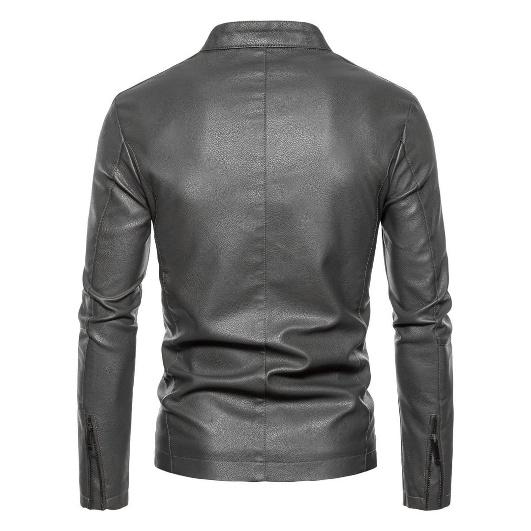 Herren Schmale Kunstleder-Bikerjacke mit Stehkragen, Innenfutter aus Kunstfell und Reißverschlusstaschen Drune