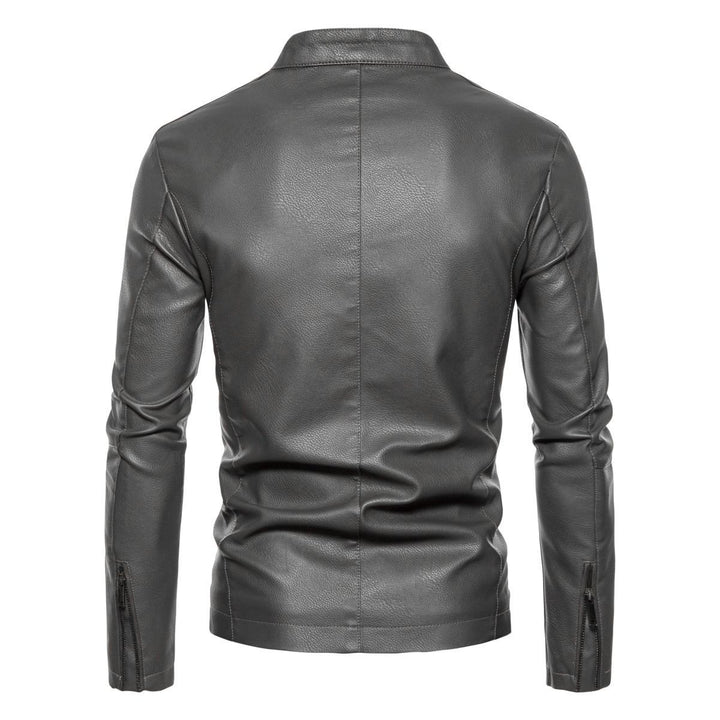 Herren Schmale Kunstleder-Bikerjacke mit Stehkragen, Innenfutter aus Kunstfell und Reißverschlusstaschen Drune