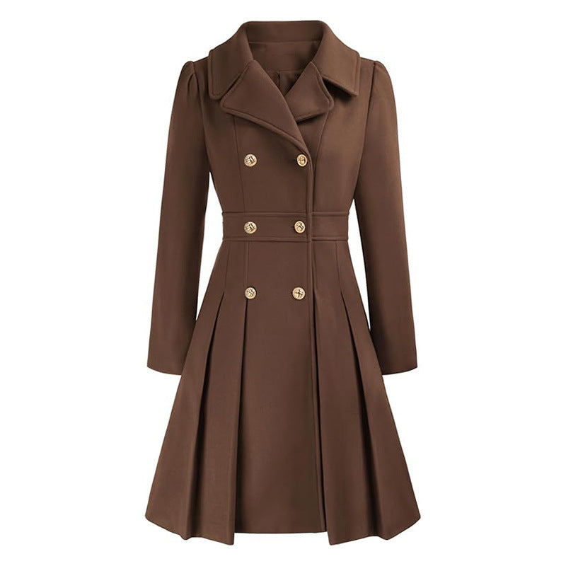 Damen taillierter Trenchcoat mit doppelter Knopfreihe und Falten Drune