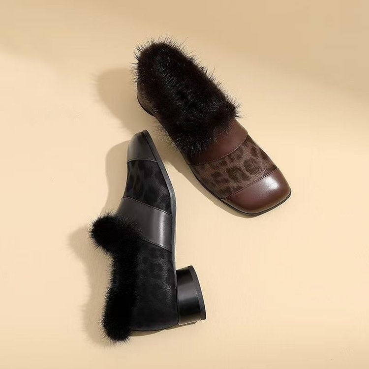 Damen Stilvolle Slipper mit Fellbesatz Drune