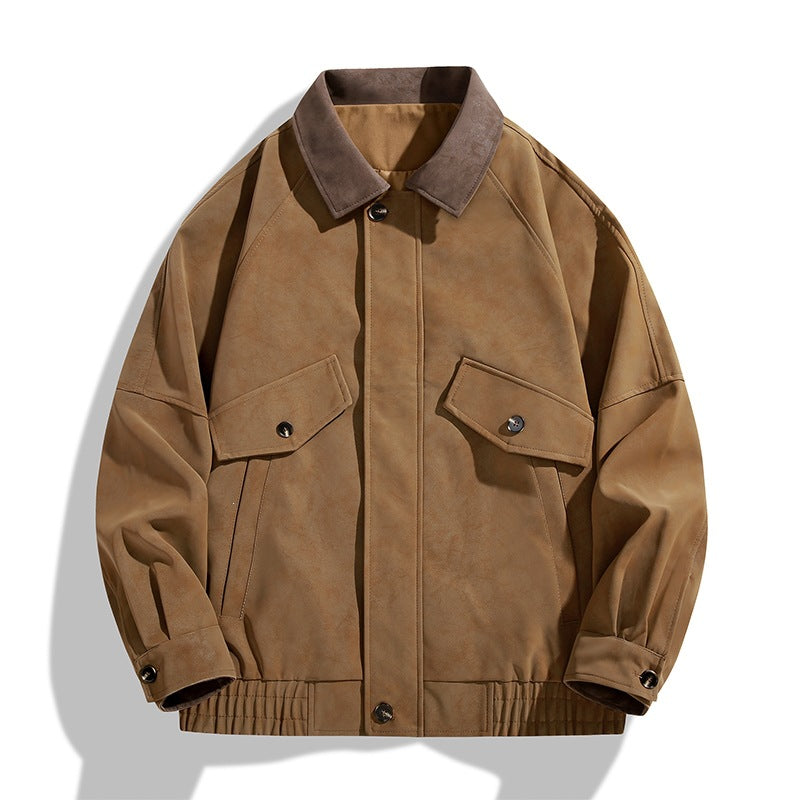 Herren Boxy-Utility-Jacke im Velours-Look mit Kontrastkragen, Pattentaschen & elastischem Saum Drune