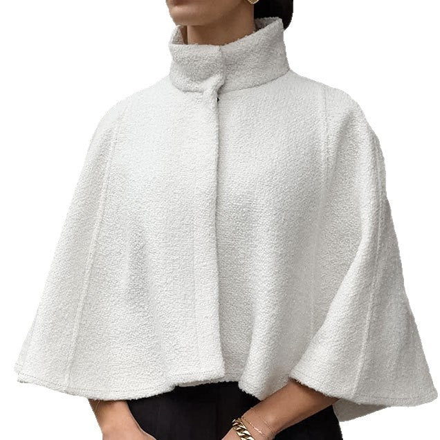 Damen Oversized Wollcape mit hohem Kragen und Knopfdetail Drune