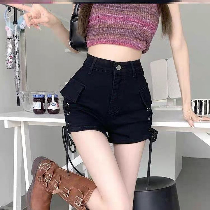 Damen High-Waist Shorts mit seitlichem Schnürdetail und praktischen Taschen