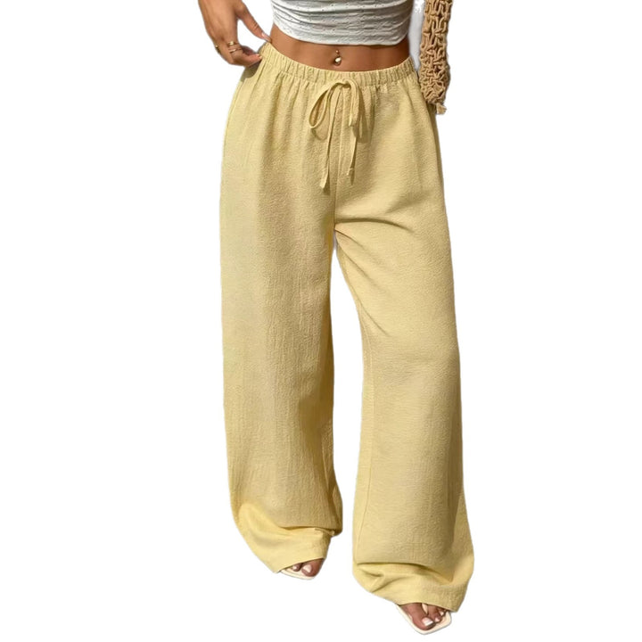 Damen Leichte Leinenhose mit weitem Bein und Kordelzug Drune