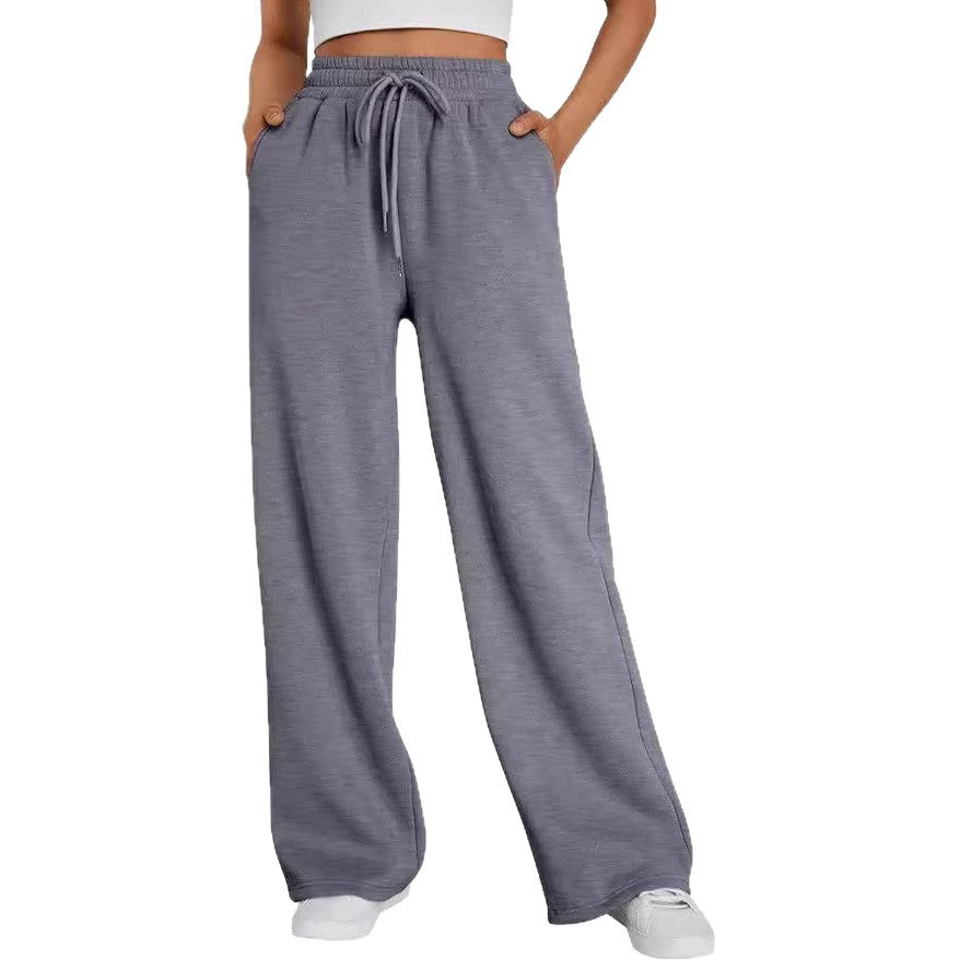Damen nan weite Loungehose mit hohem Elastikbund, verstellbarem Kordelzug und fließender Palazzosilhouette Drune