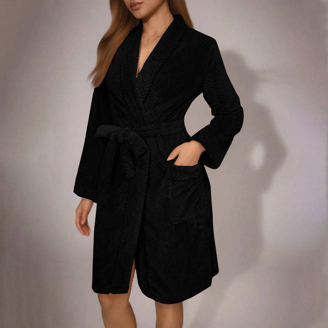 Damen Kuscheliger Bademantel mit Gürtel und Taschen Drune