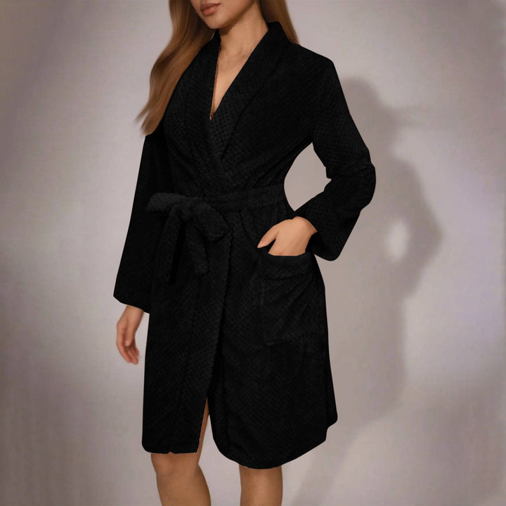 Damen Kuscheliger Bademantel mit Gürtel und Taschen Drune