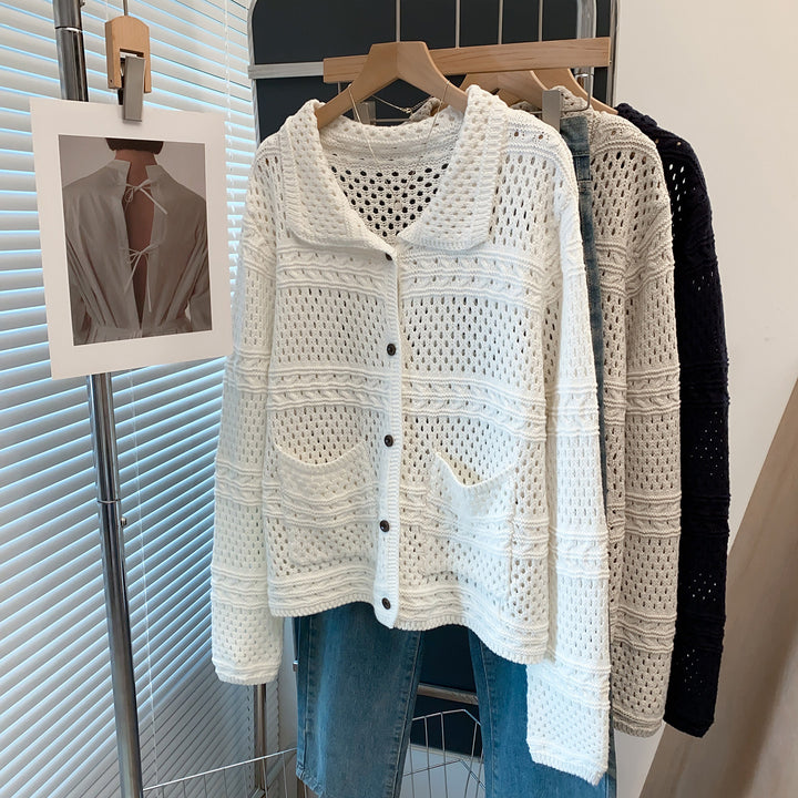 Damen Lässige Strickjacke im Lochmuster Drune