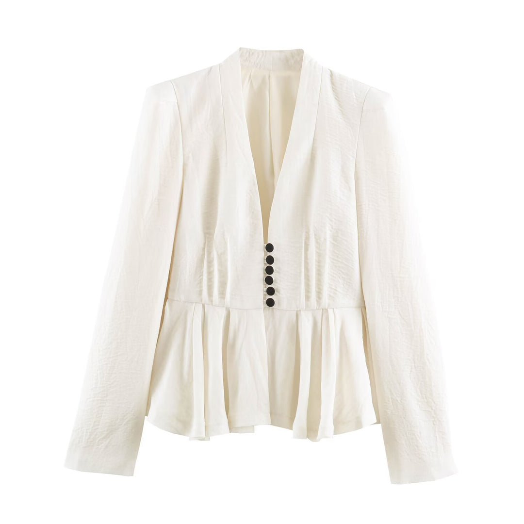 Damen Taillierte Blazerjacke mit tiefem V-Ausschnitt, Schößchen und Zierknopfleiste Drune