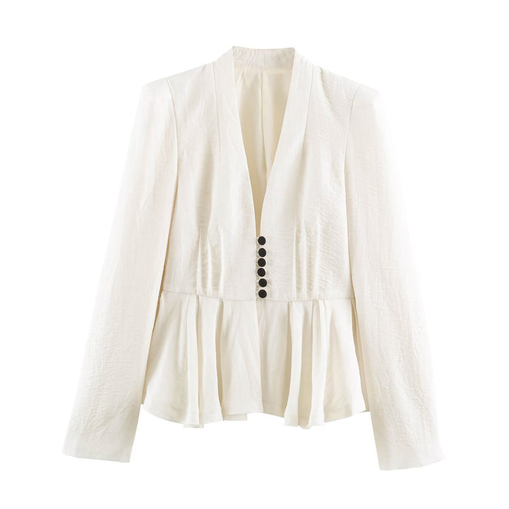 Damen Taillierte Blazerjacke mit tiefem V-Ausschnitt, Schößchen und Zierknopfleiste Drune