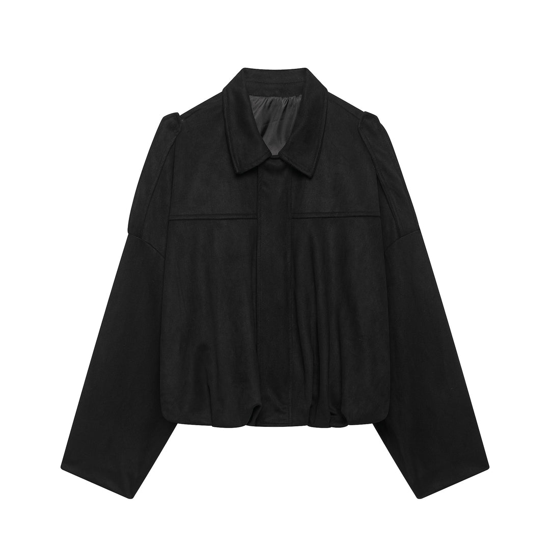 Damen Cropped-Boxy-Jacke aus Veloursoptik mit Hemdkragen, weiten Raglanärmeln und Tunnelzug Drune