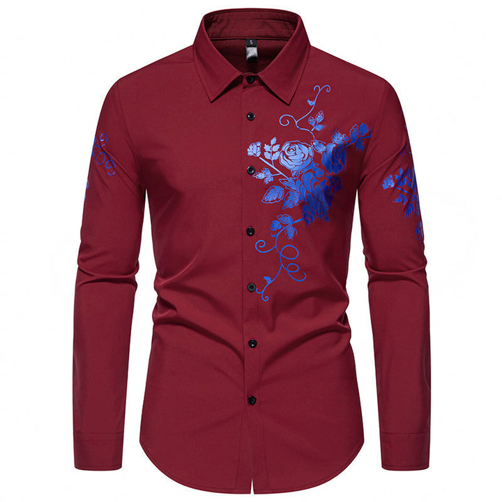 Herren Slim-Fit Langarmhemd mit floralem Print und tailliertem Schnitt Drune