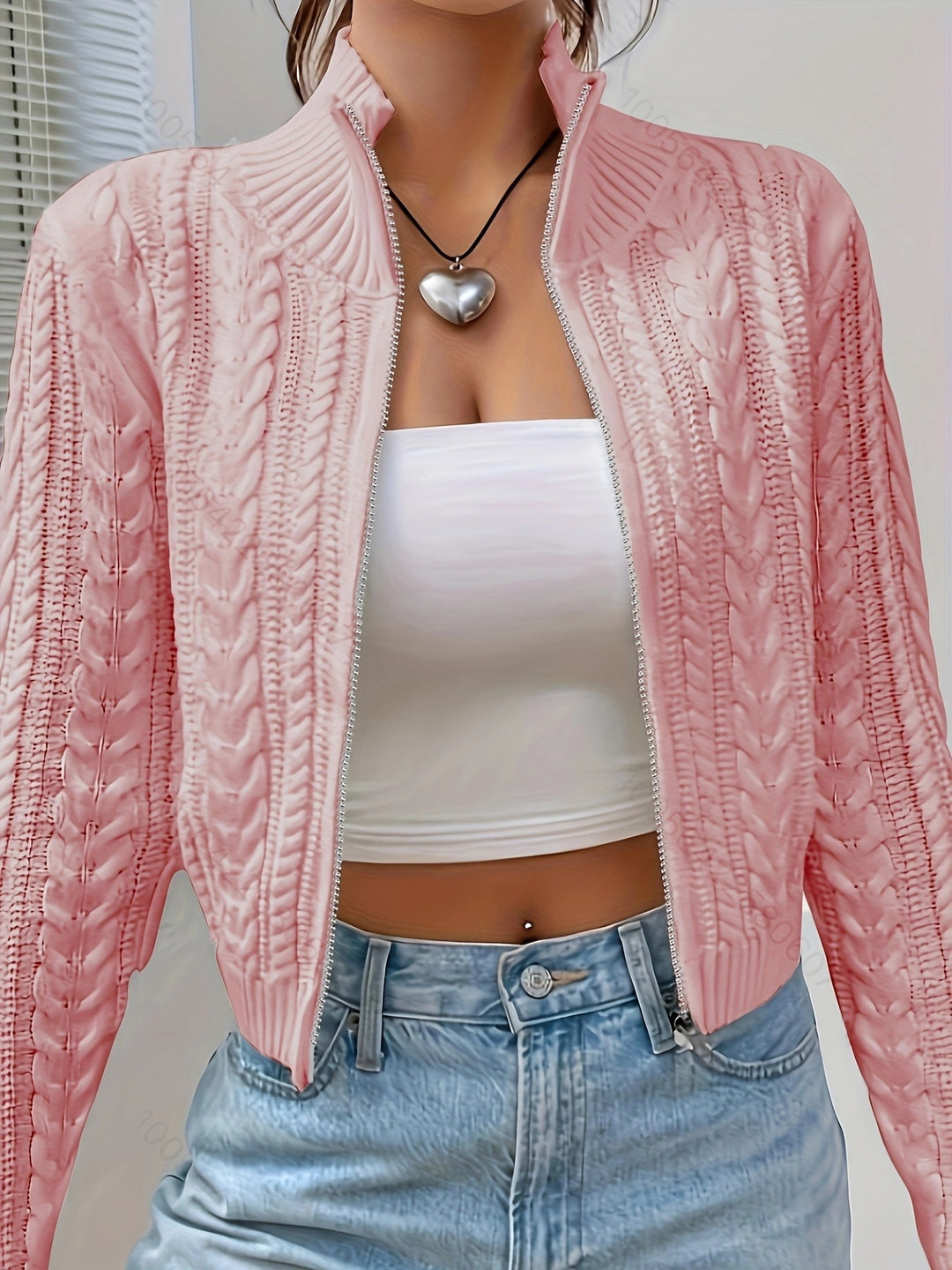Damen Strickjacke mit hochgeschlossenem Design und stylischem Zipper Drune