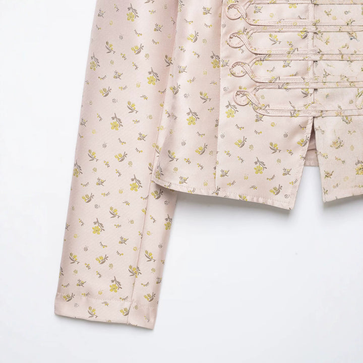 Damen Kurzjacke im militärisch inspirierten Brokat- und Frogging-Design Drune