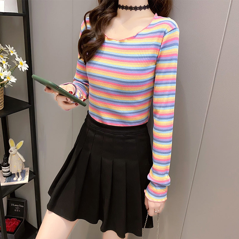 Damen trendiges Langarmshirt mit modischem Streifenmuster Drune