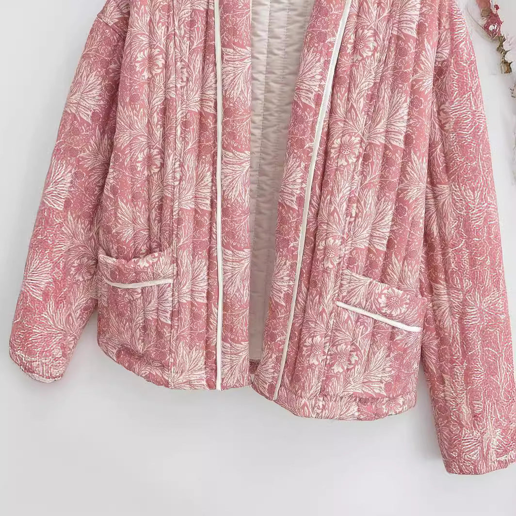 Damen Modische gesteppt Jacke mit floralem Muster Drune