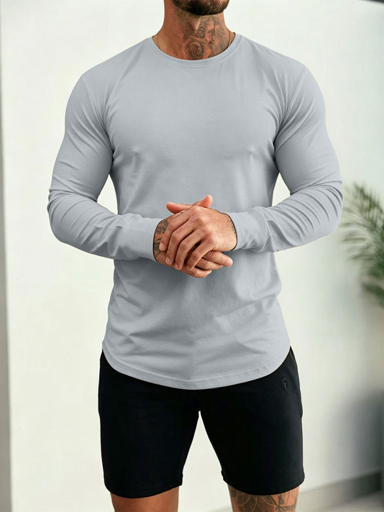 Herren Enganliegendes Langarm-Shirt aus Baumwollstretch mit Rundhals Drune