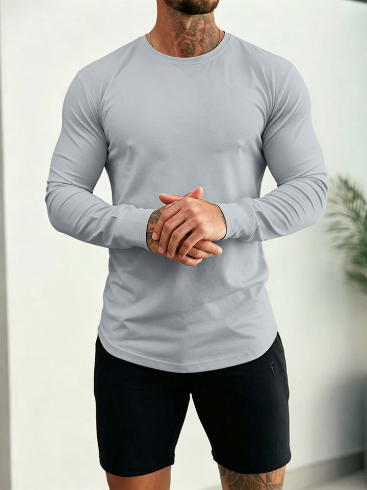 Herren Enganliegendes Langarm-Shirt aus Baumwollstretch mit Rundhals Drune