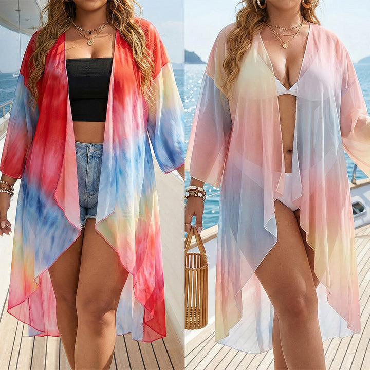 Damen transparenter Strandkimono mit trendigem Ombre-Design Drune